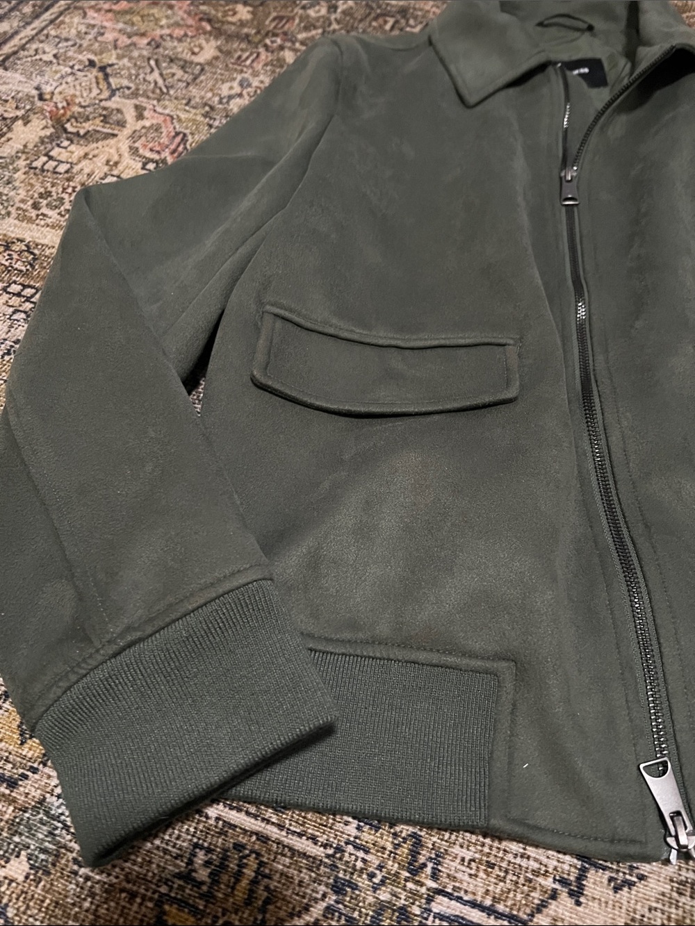 Like NEW Express Men's Suede Bomber Jacket Green - Picture 7 of 9